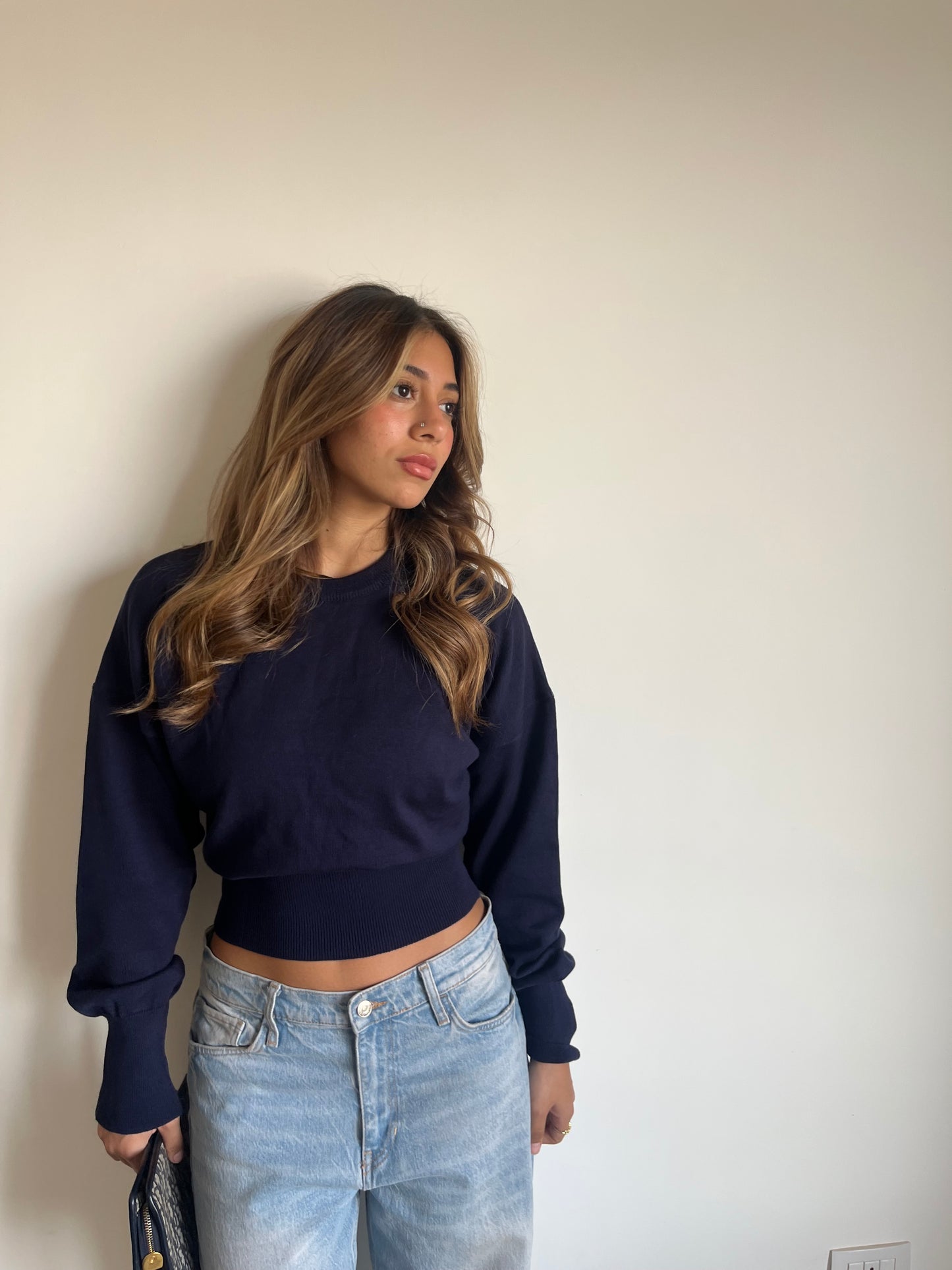 Sculpting knitted top-navy