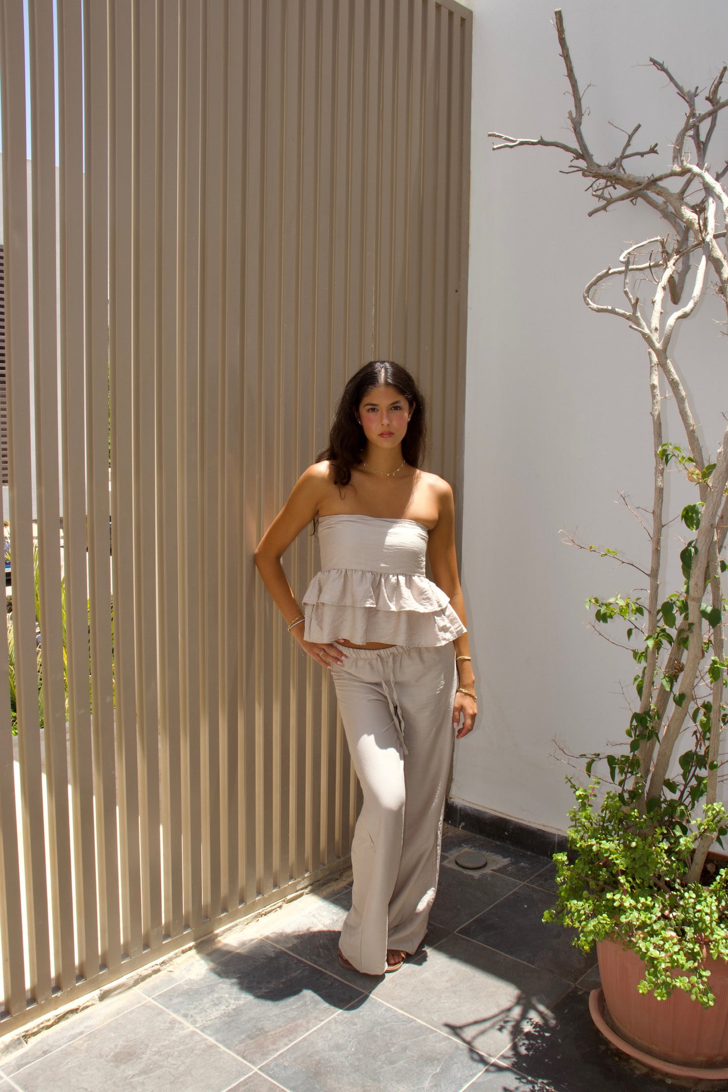 The Ruffled set-Beige