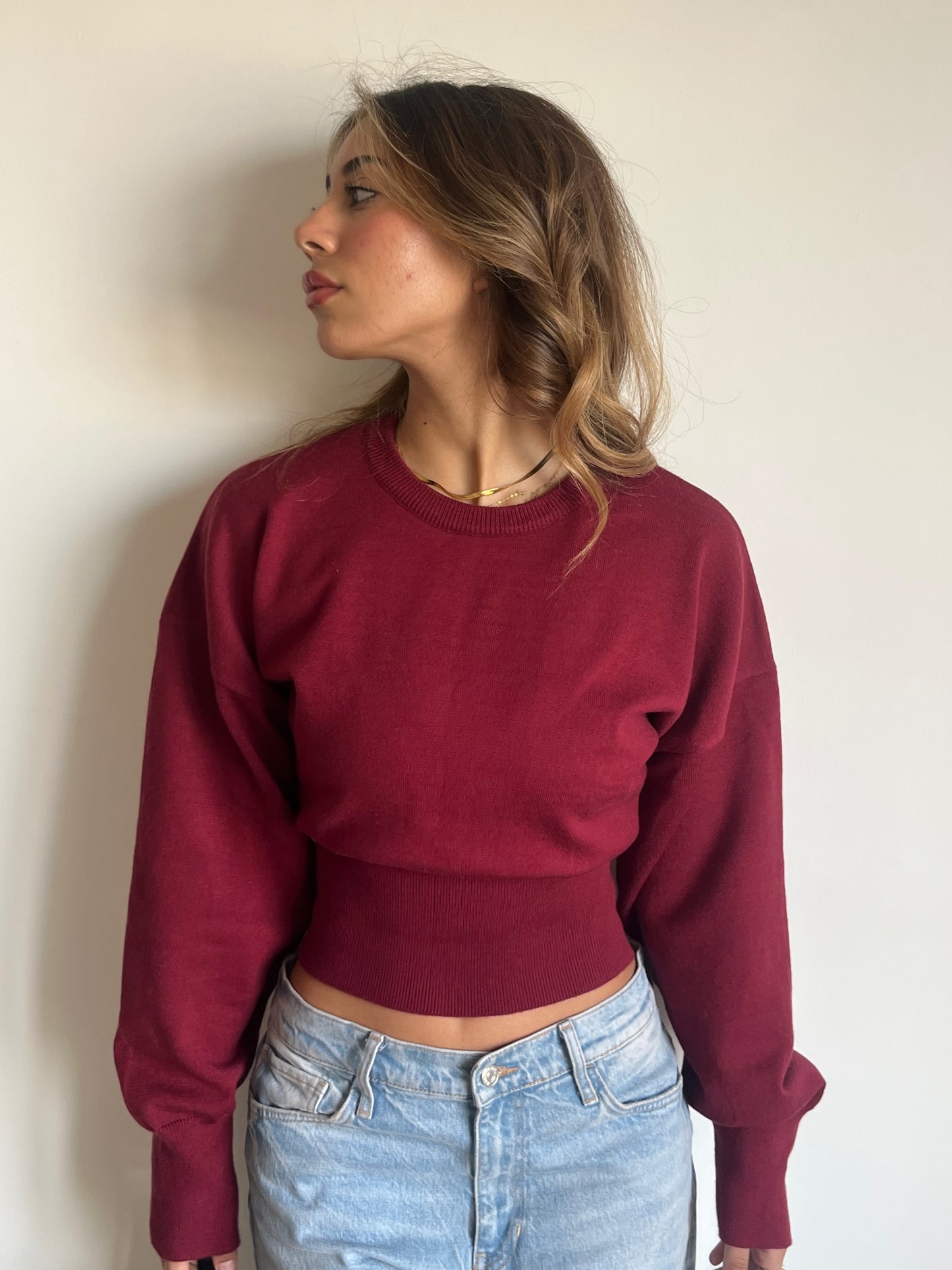 Sculpting knitted top-Burgundy