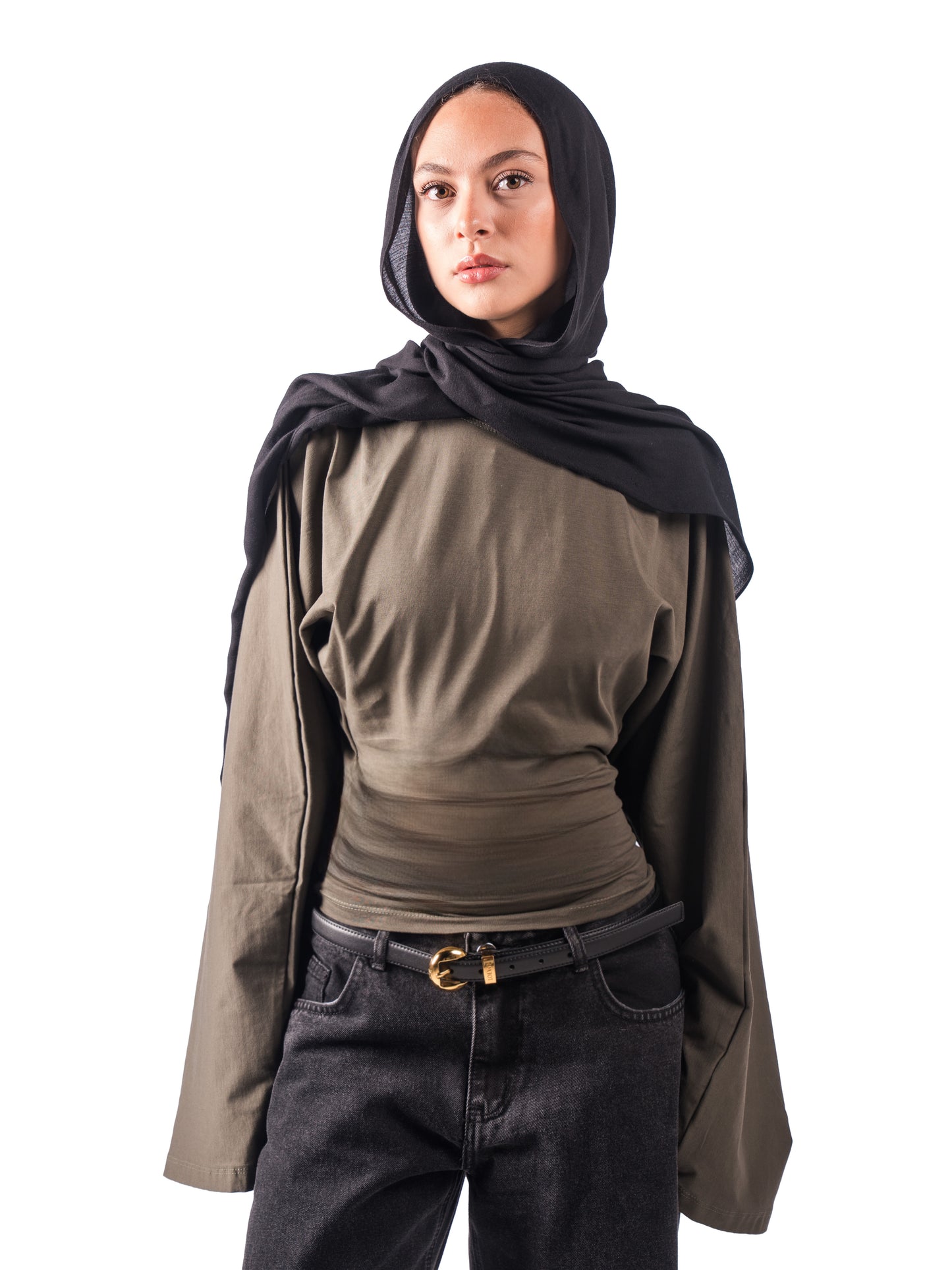 Long sleeve fitted tee–Olive