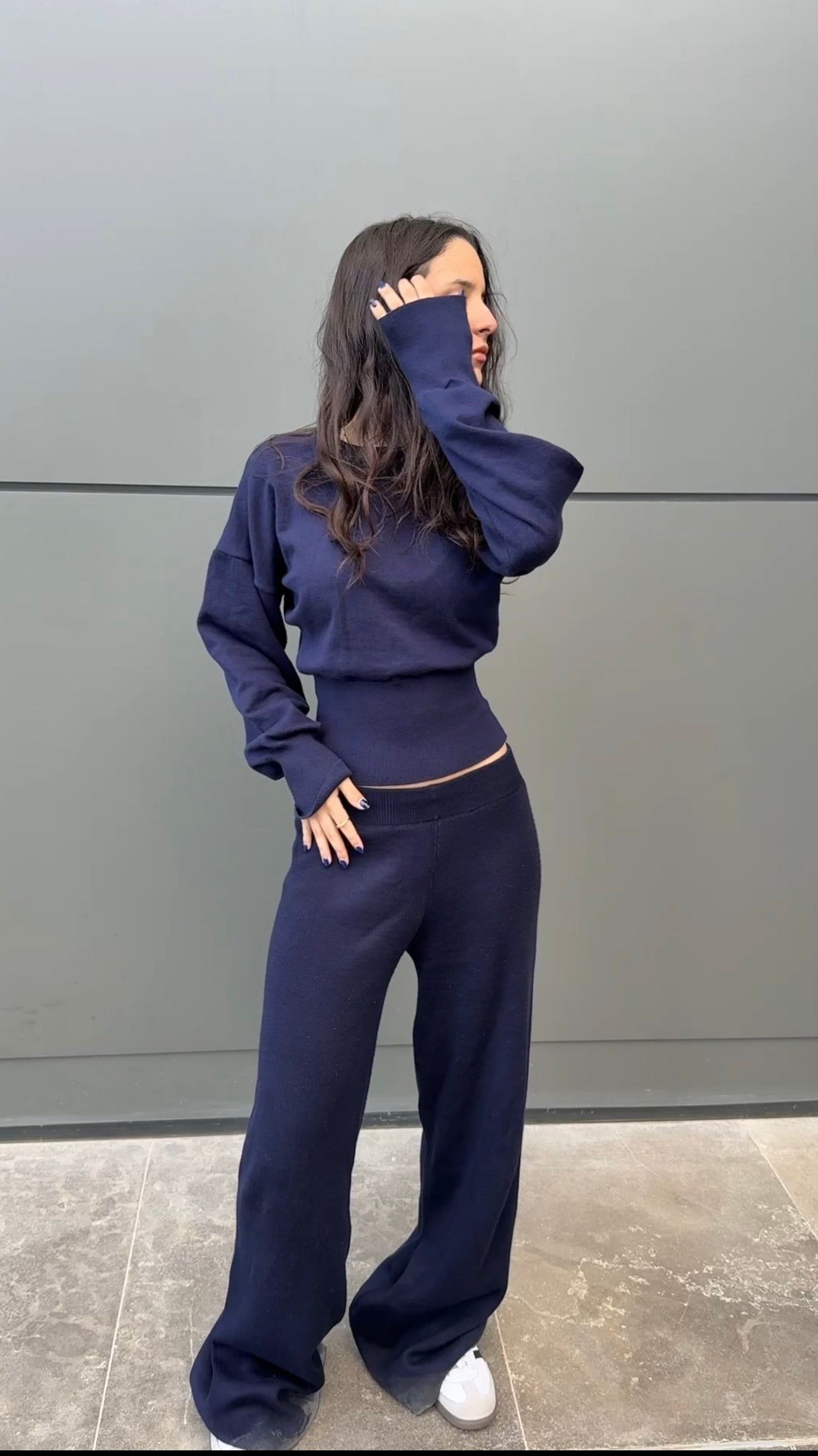 Knitted two tone navy set