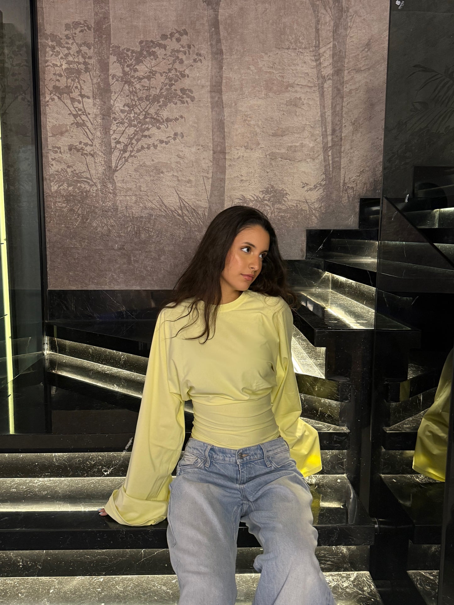 Long sleeve fitted tee-butter yellow