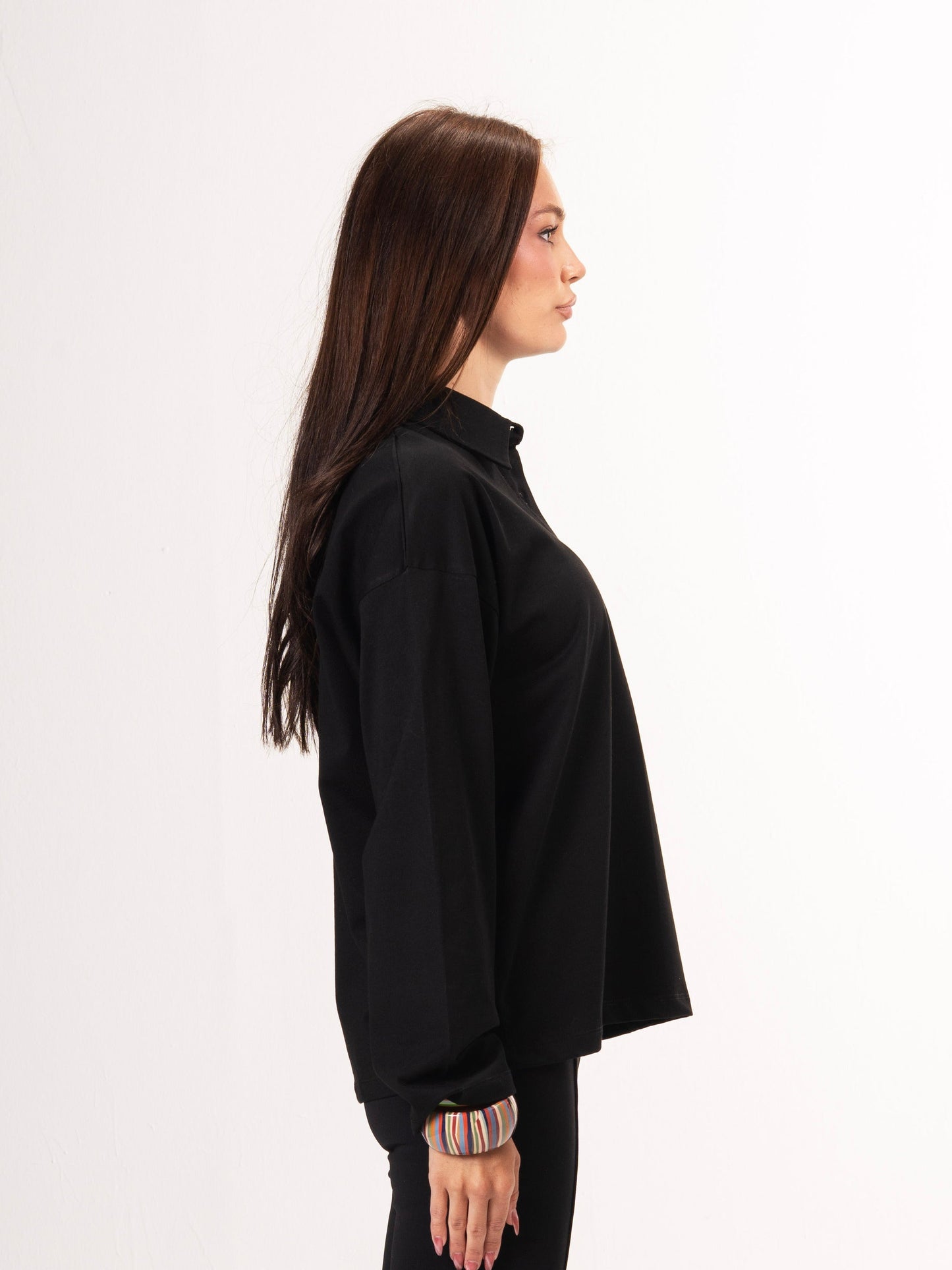 Long sleeve polo parallel tee-Black
