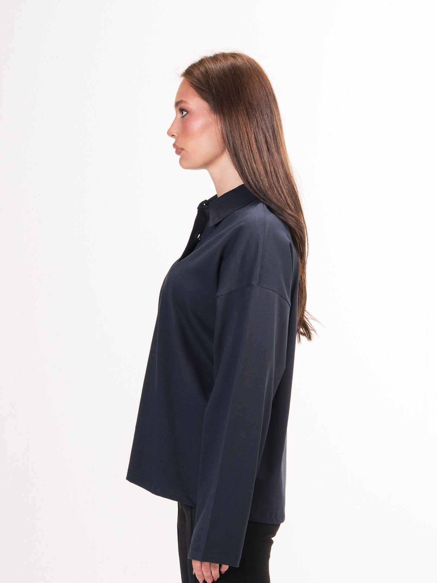 Long sleeve polo parallel tee-Navy