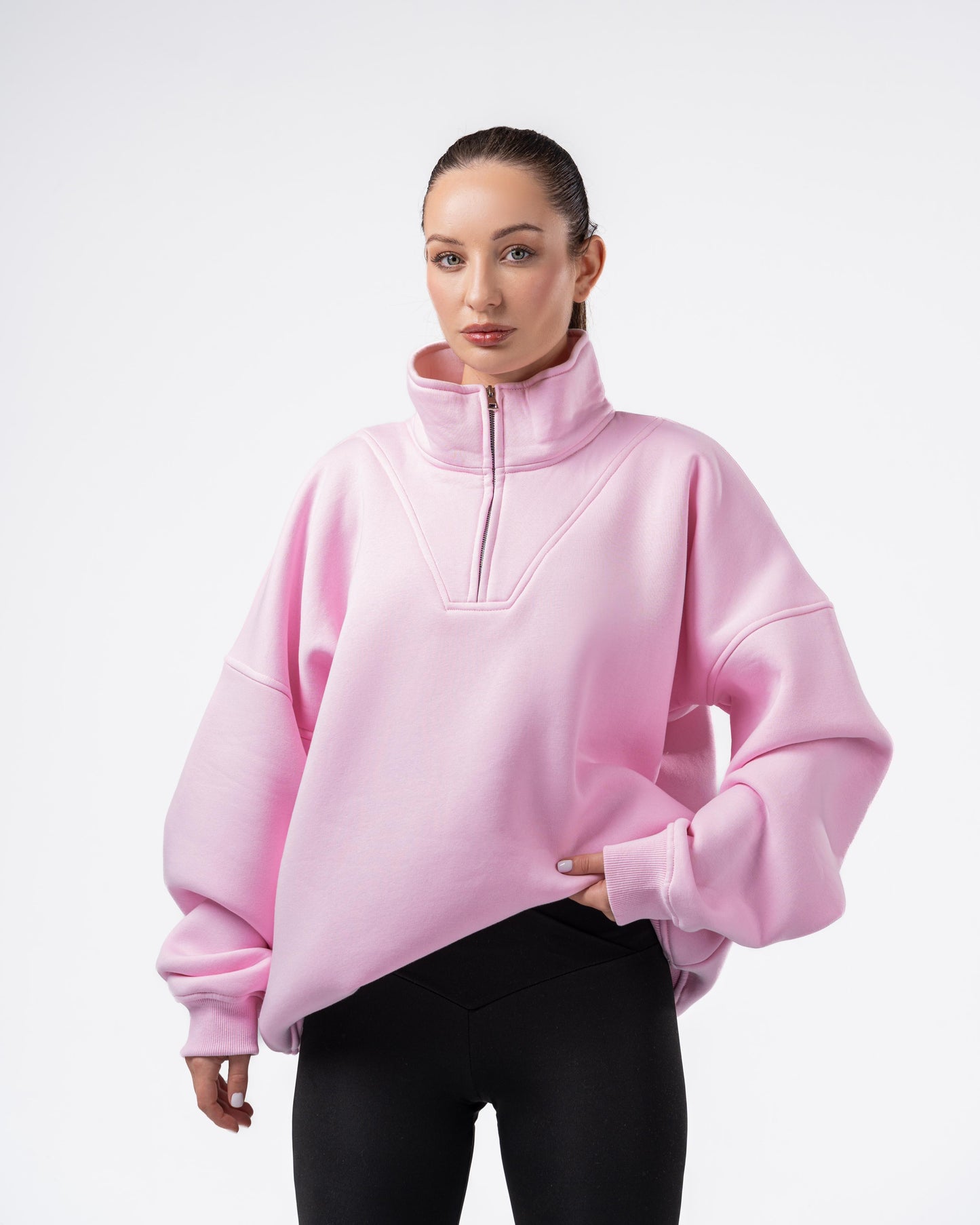 Quarter zip up-baby pink