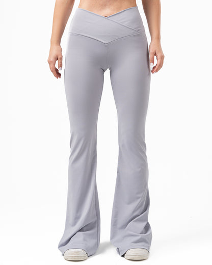 Criss cross flared leggings-light grey
