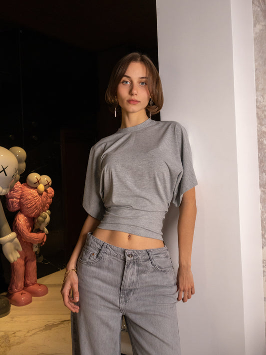 Fitted waist tee-Grey