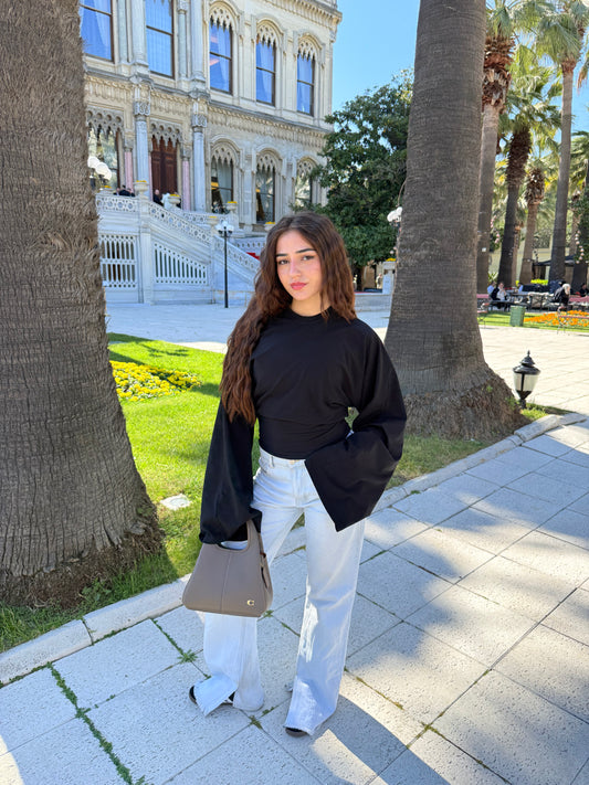 Long sleeve fitted tee-black