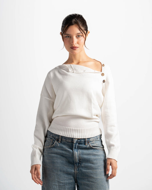 Button cloud sweater-white