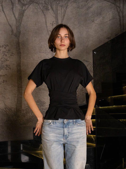Belt wrap tee-black