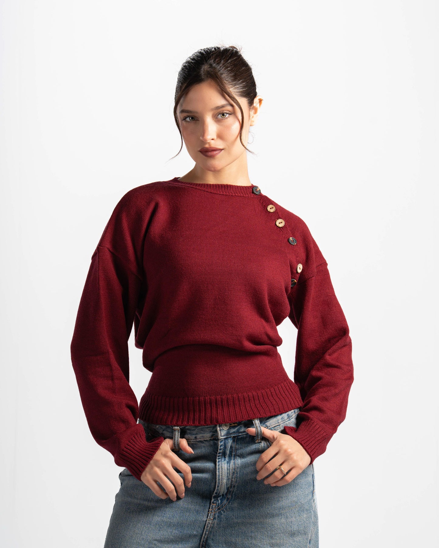 Button cloud sweater-burgundy