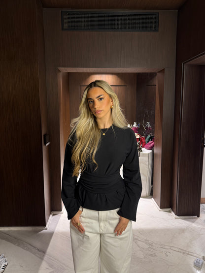 Long sleeve belt wrap tee-black