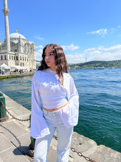 Long sleeve fitted tee-white