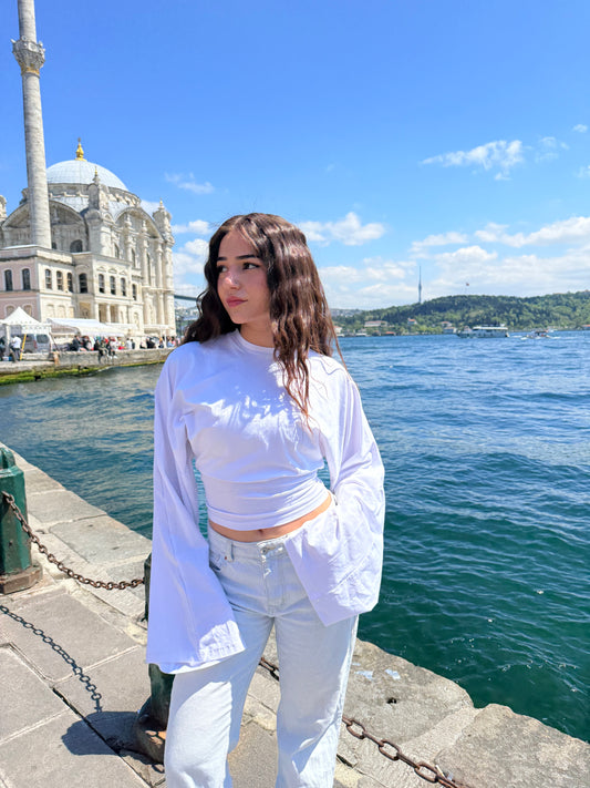 Long sleeve fitted tee-white
