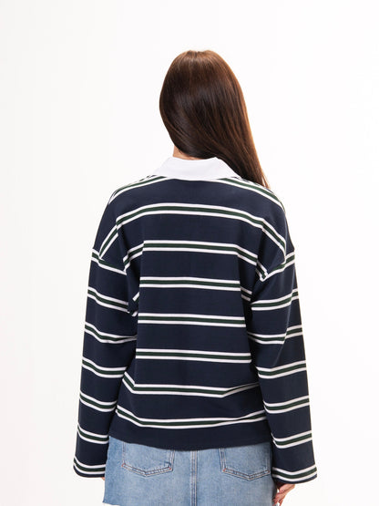 Long sleeve polo parallel tee-Mariner