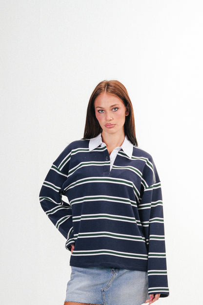 Long sleeve polo parallel tee-Mariner