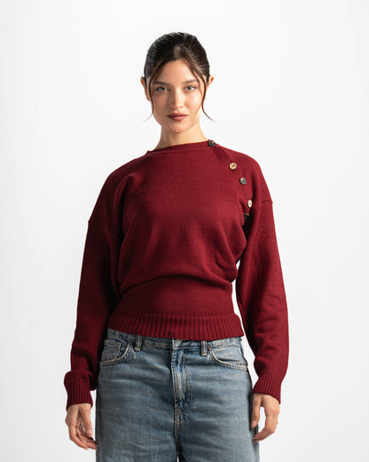 Button cloud sweater-burgundy