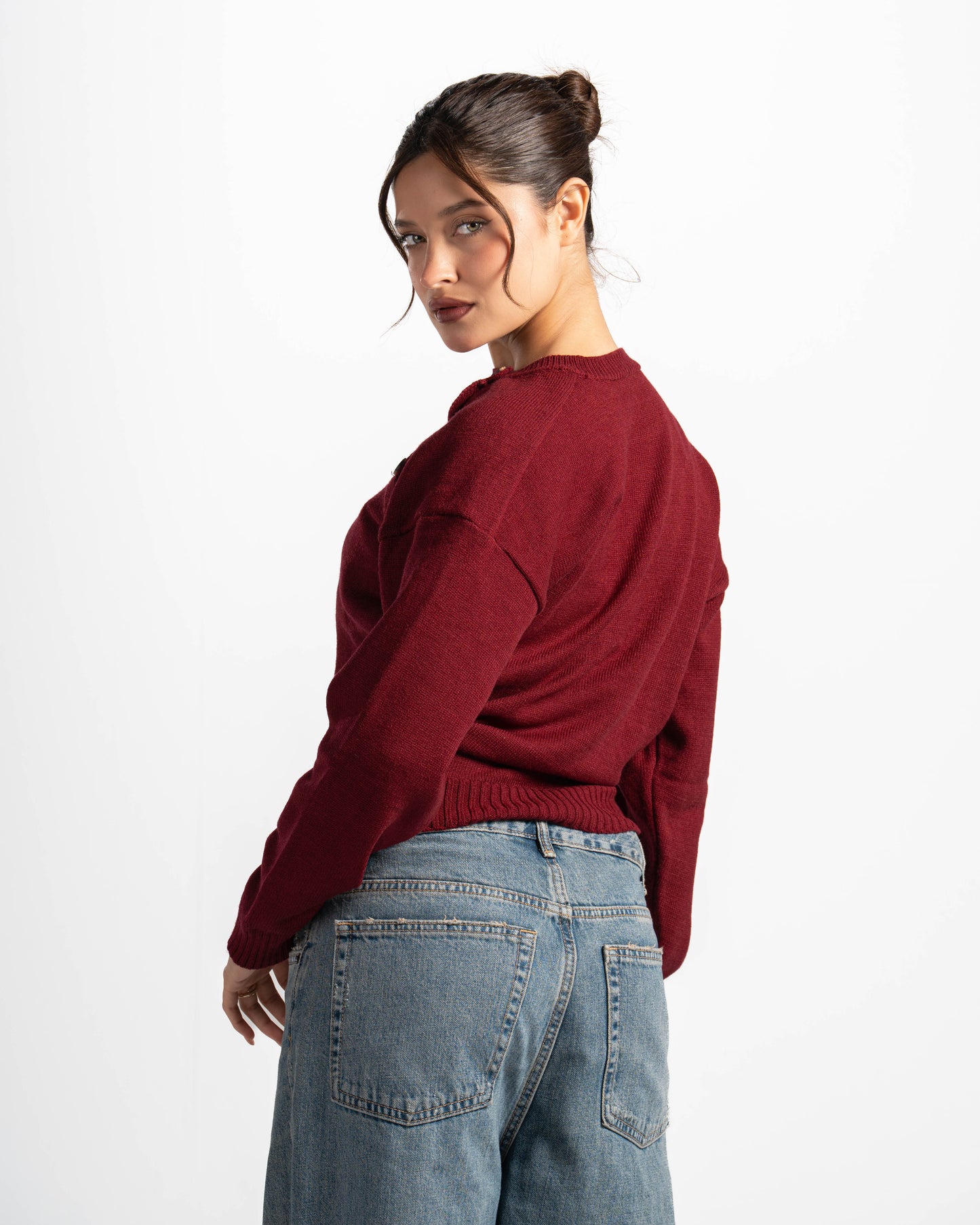 Button cloud sweater-burgundy