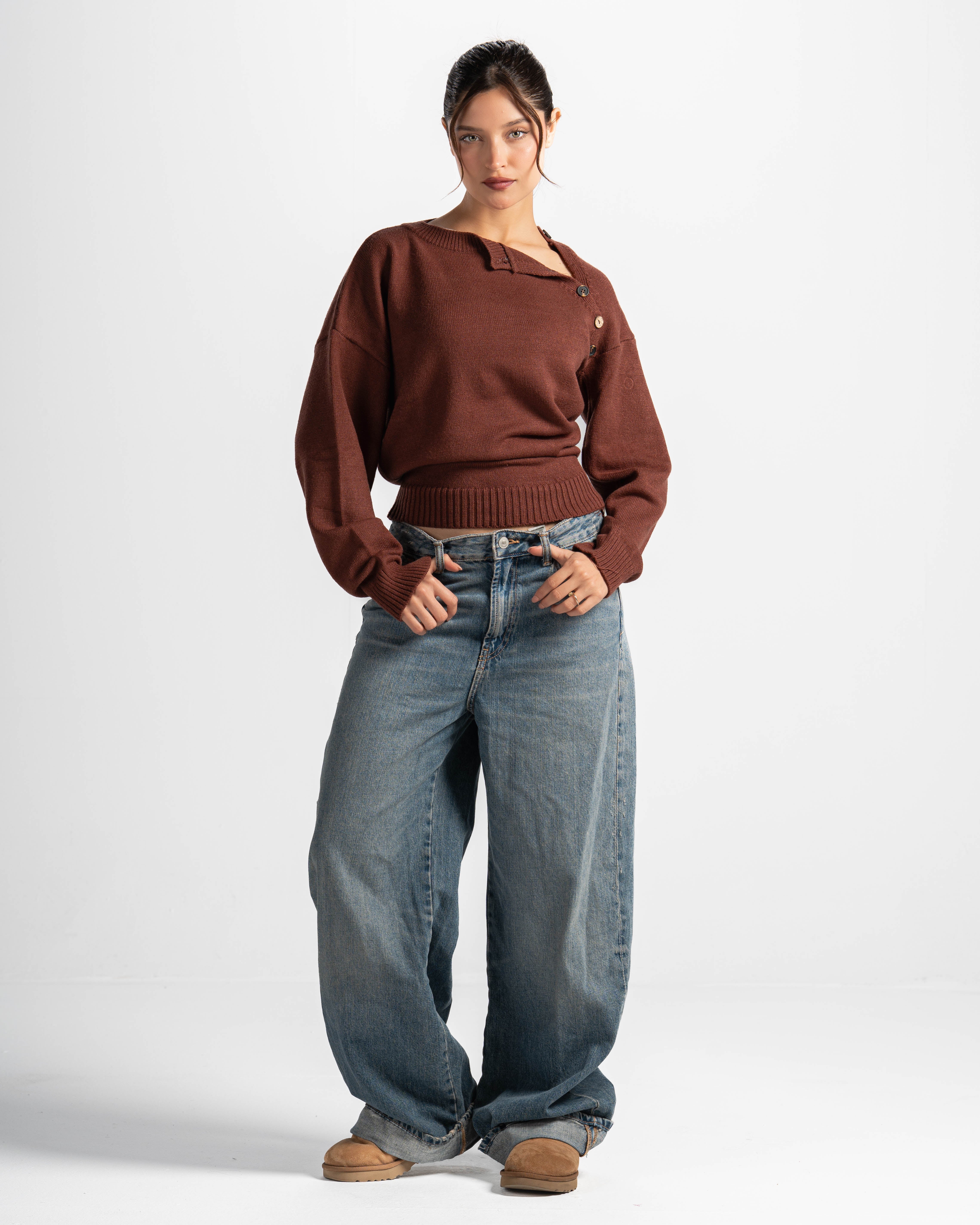 Button cloud sweater-brown – Staqqs Clo