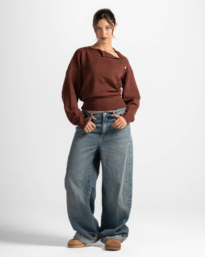 Button cloud sweater-brown