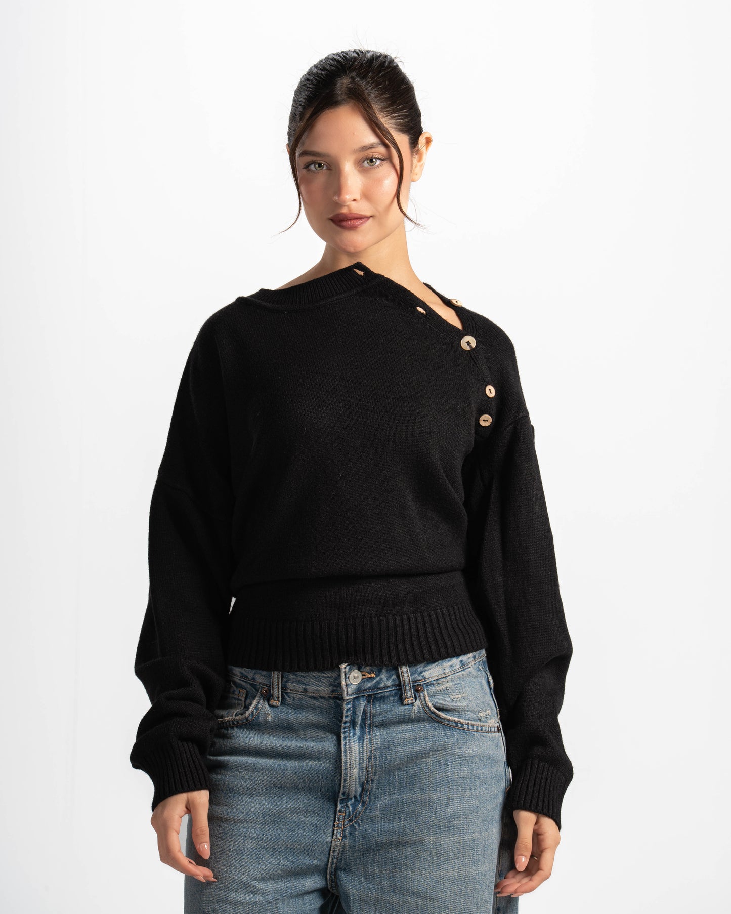 Button cloud sweater-black