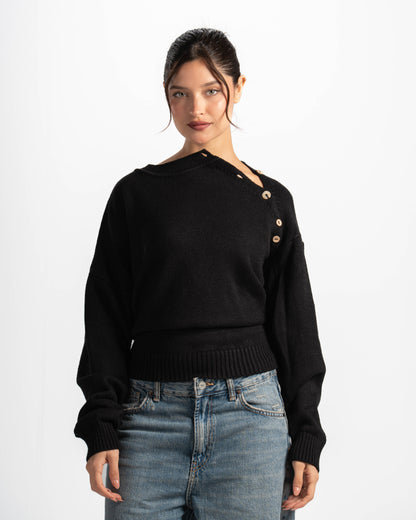 Button cloud sweater-black