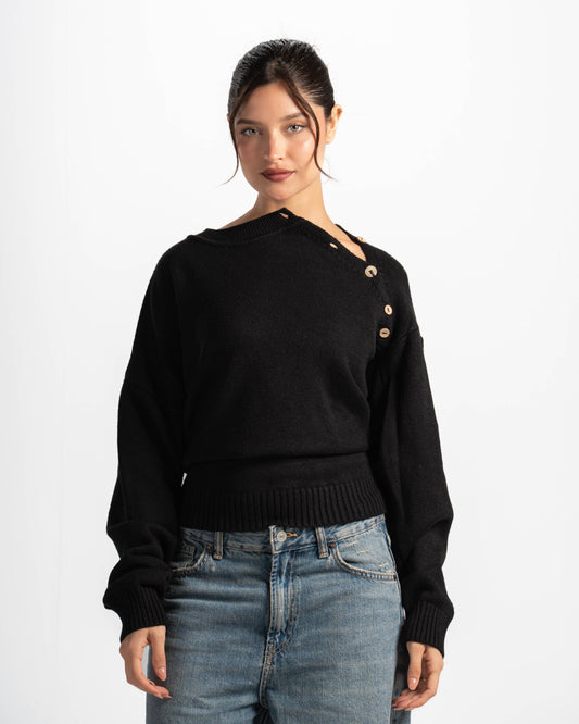 Button cloud sweater-black