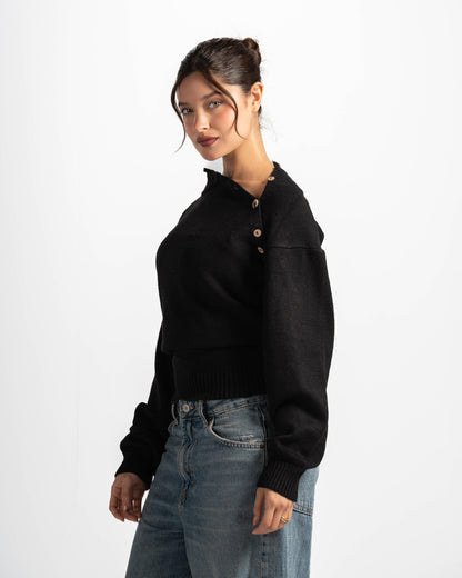 Button cloud sweater-black