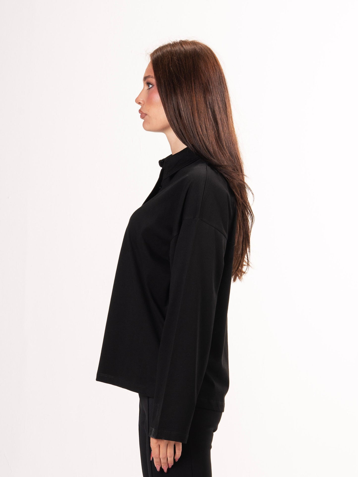 Long sleeve polo parallel tee-Black