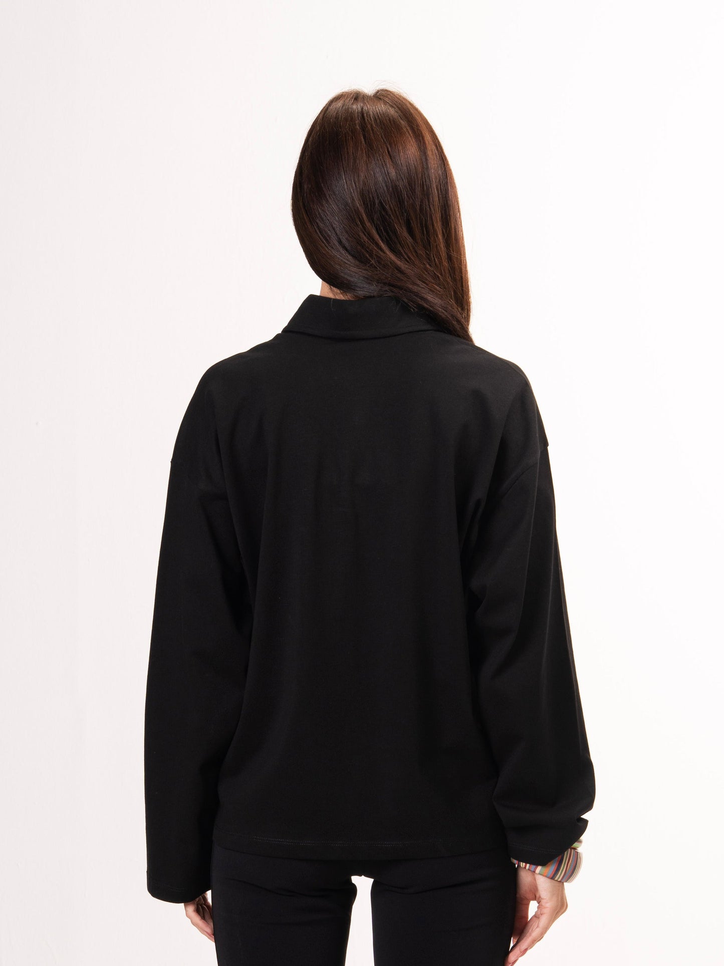 Long sleeve polo parallel tee-Black