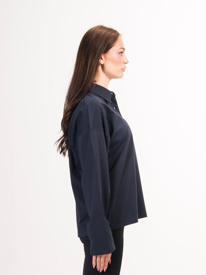 Long sleeve polo parallel tee-Navy