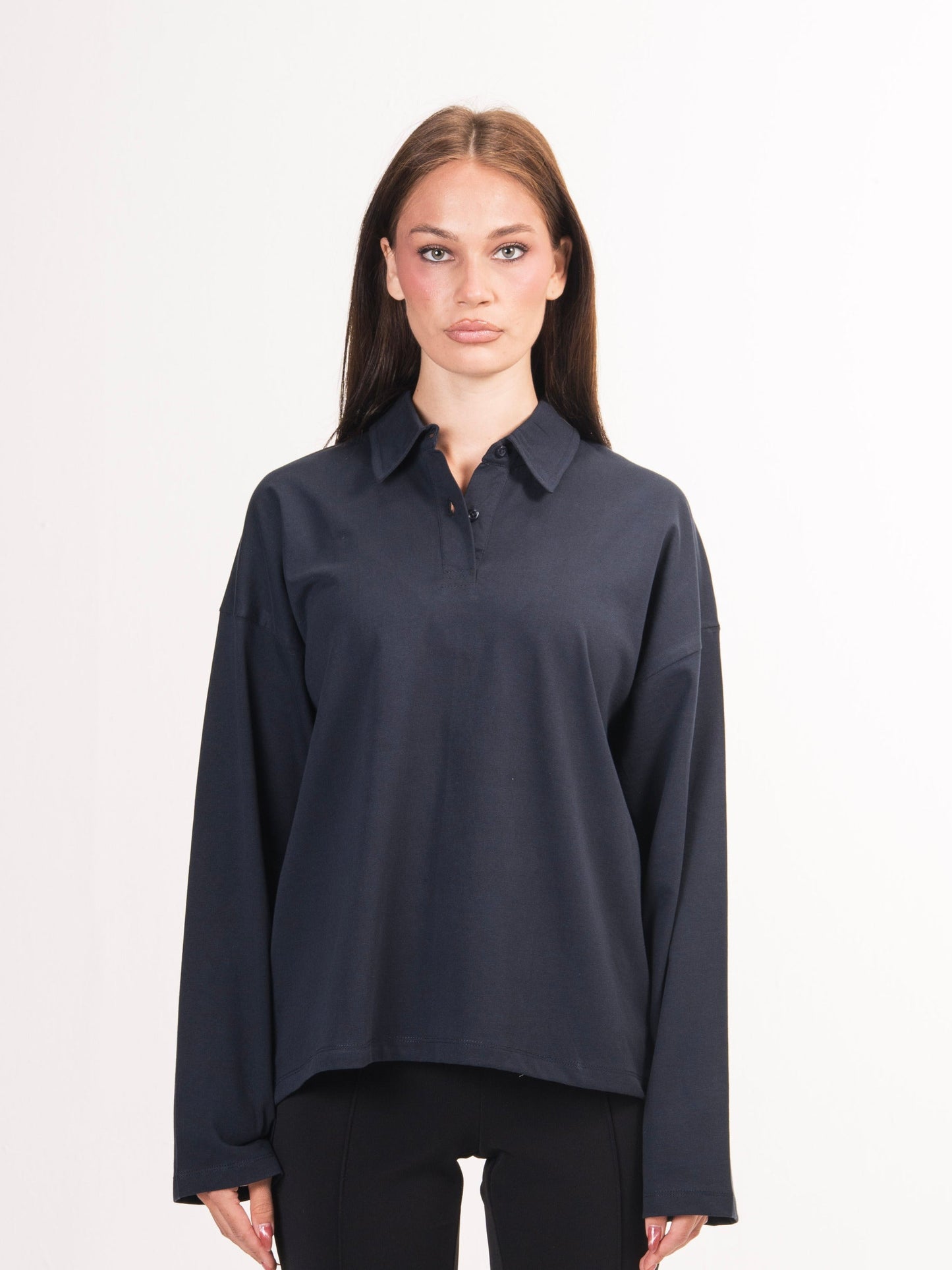 Long sleeve polo parallel tee-Navy