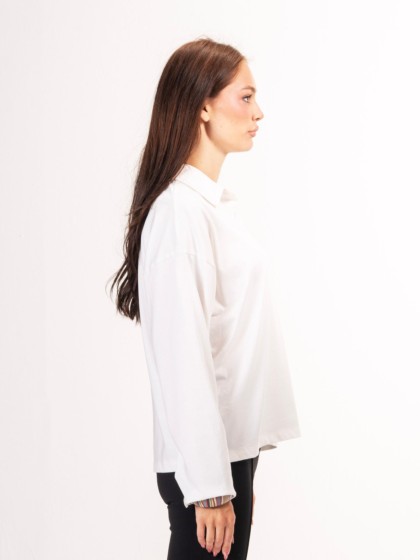 Long sleeve polo parallel tee-Off white