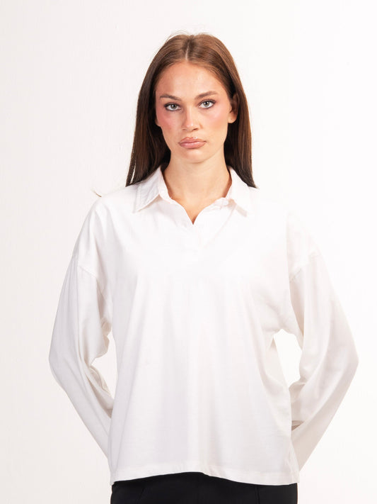 Long sleeve polo parallel tee-Off white