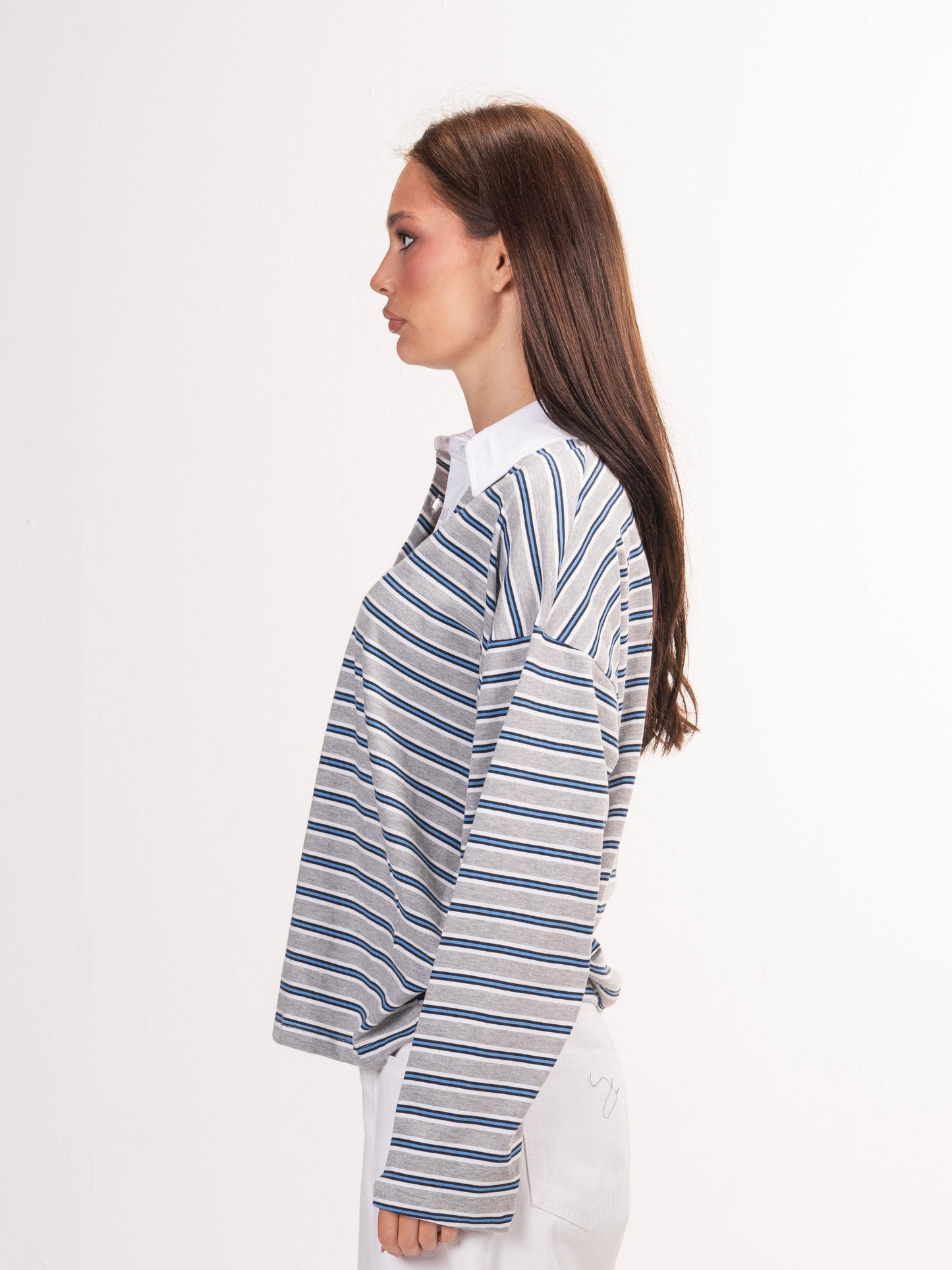 Long sleeve polo parallel tee-Stone