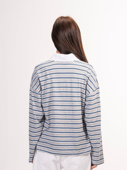 Long sleeve polo parallel tee-Stone