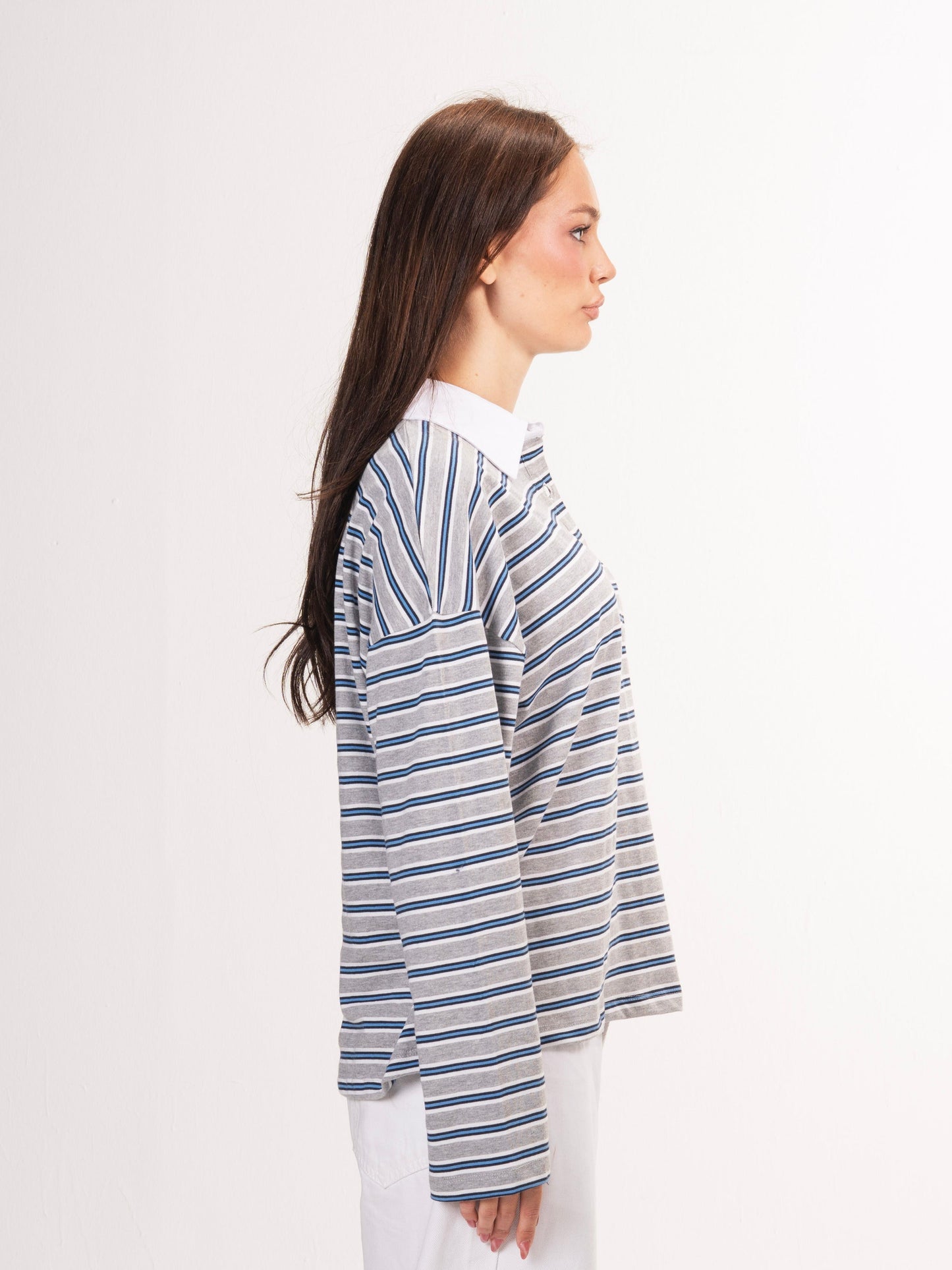 Long sleeve polo parallel tee-Stone