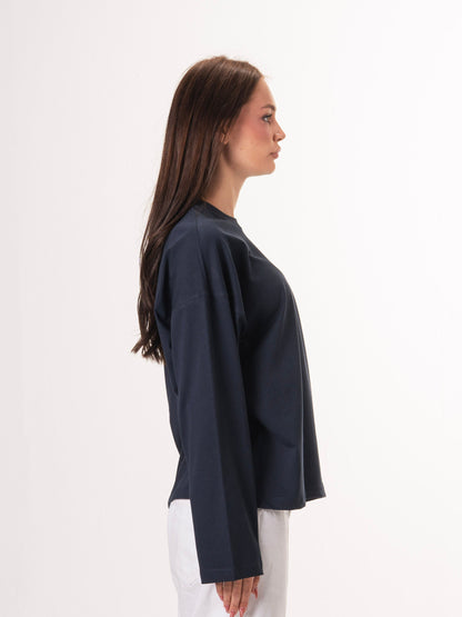 Long sleeve parallel tee-Navy