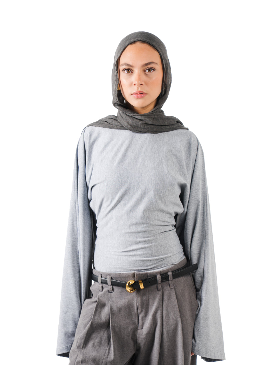 Long sleeve fitted tee-grey