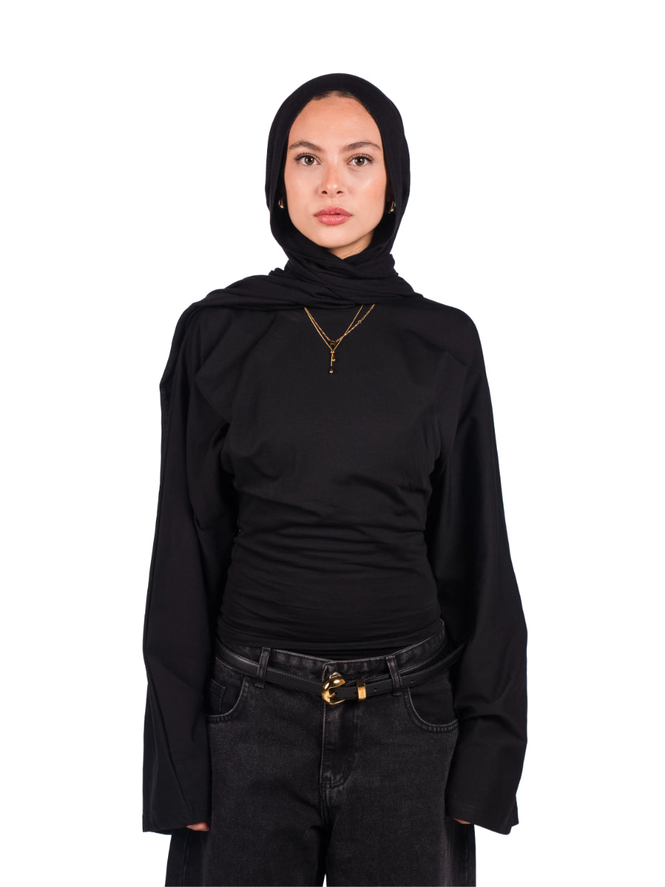 Long sleeve fitted tee-black