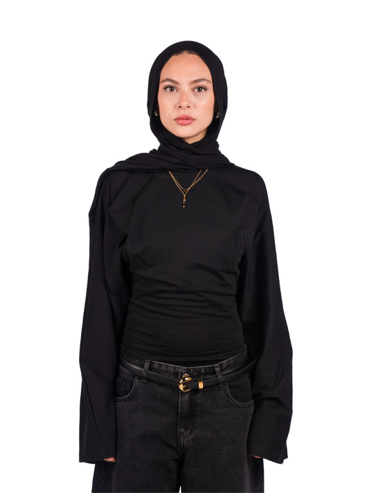 Long sleeve fitted tee-black