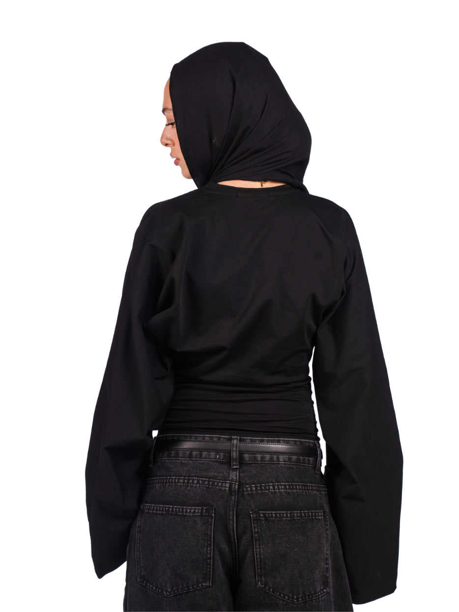 Long sleeve fitted tee-black