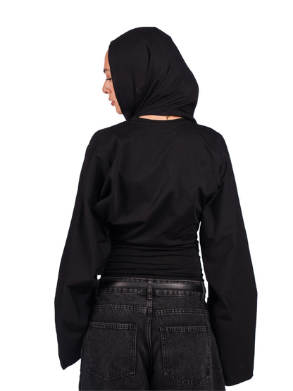 Long sleeve fitted tee-black