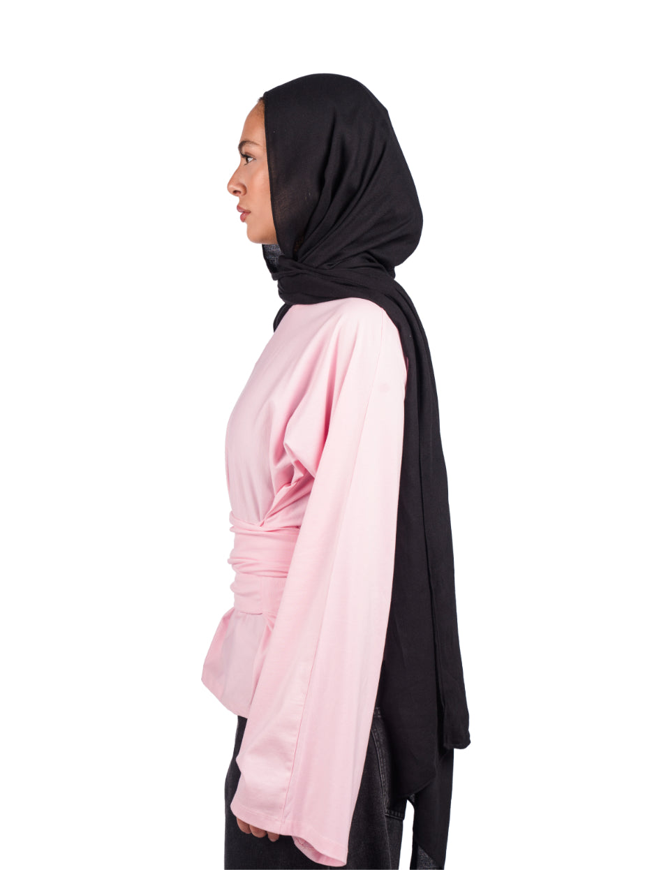Long sleeve belt wrap tee-baby pink