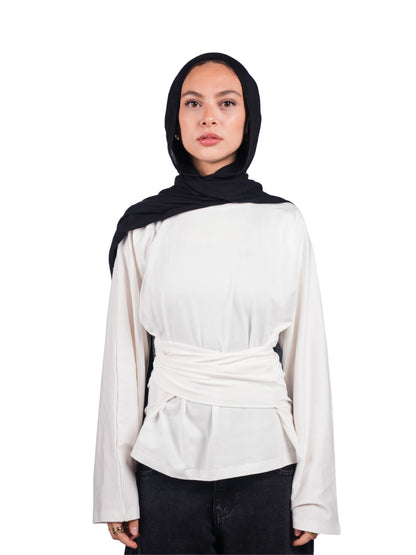 Long sleeve belt wrap tee-white