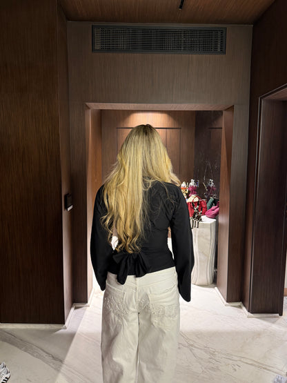 Long sleeve belt wrap tee-black