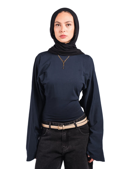 Long sleeve fitted tee–Navy