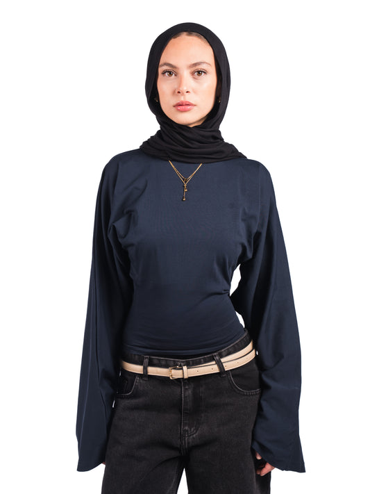 Long sleeve fitted tee–Navy
